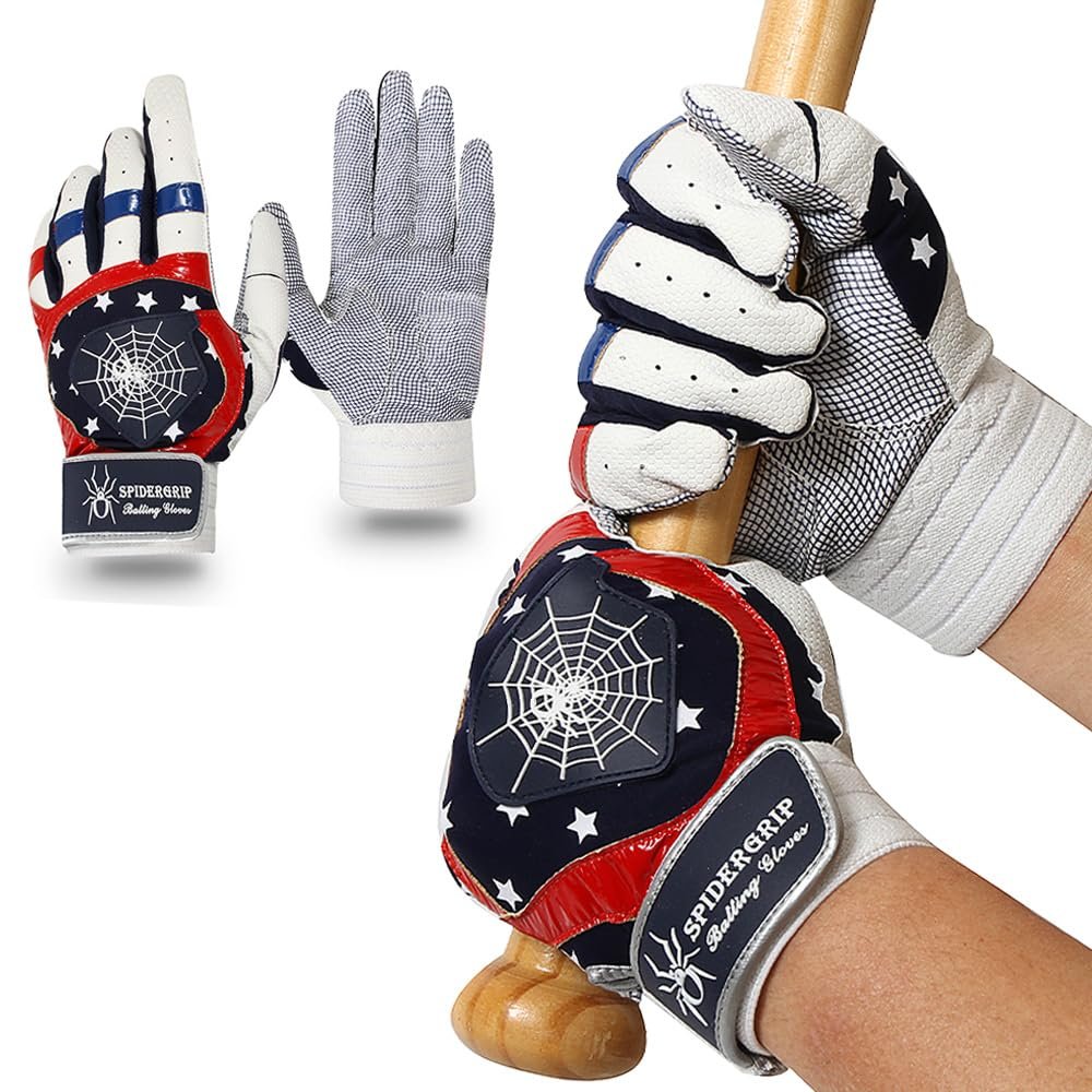 J&S Sporting Spider Grip Baseball Softball Batting Gloves for Mens and Kids (American Flag, Small)
