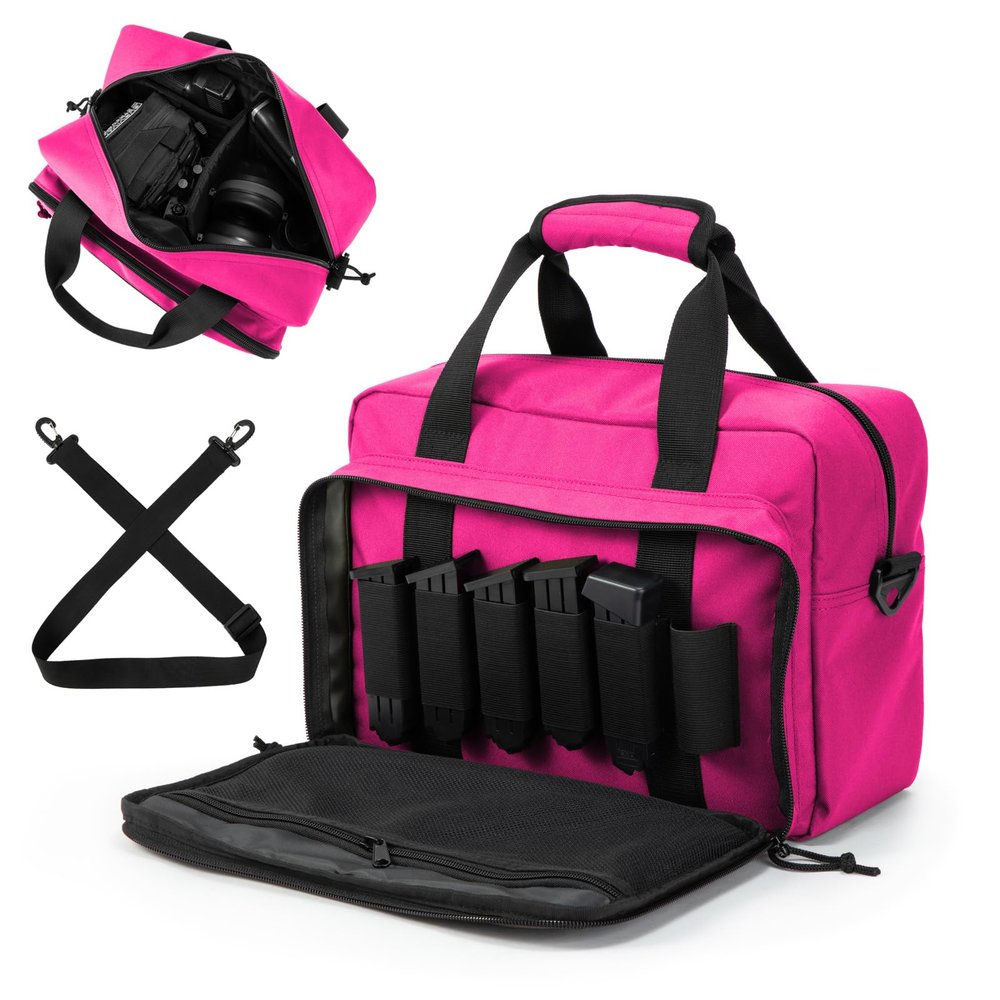 PROFOCUS Small Range Bag For 2 Pistols Gun Range Bags For Handguns And Ammo Dual Pistol Handgun Revolver Hunting Bag Gun Carrying Case/Lockable Zippers