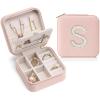Vlando Travel Jewelry Box for Girls Women, Initial Jewelry Organizer Box Travel Must Haves Jewelry Case for Girls, Necklace Earrings Ring Box Travel Gifts for Sister Daughters - Letter S, Pink view 1