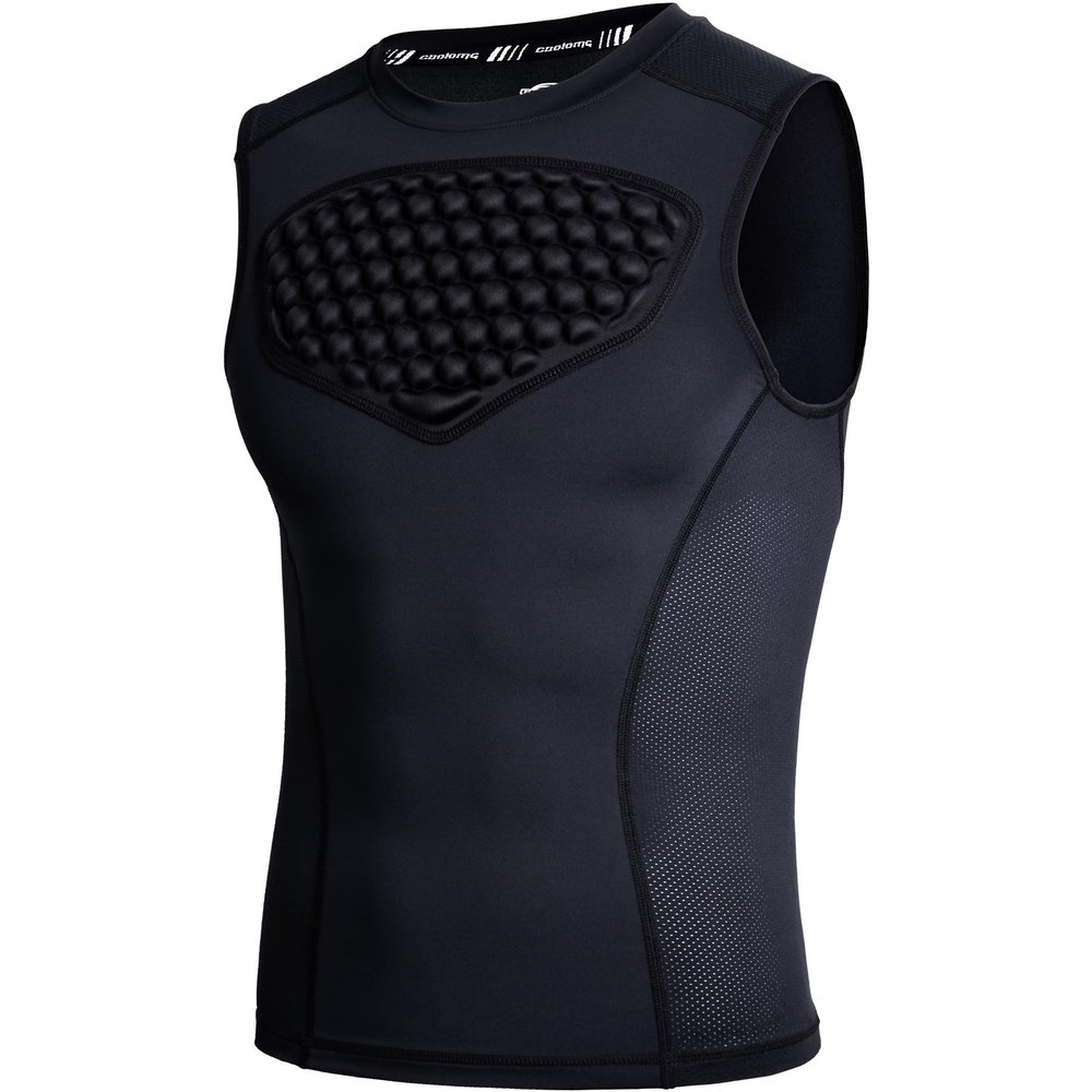 COOLOMG Adult Baseball Chest Protector Padded Shirt Heart Guard Sternum Protection for Football Lacrosse and Goalies Black S