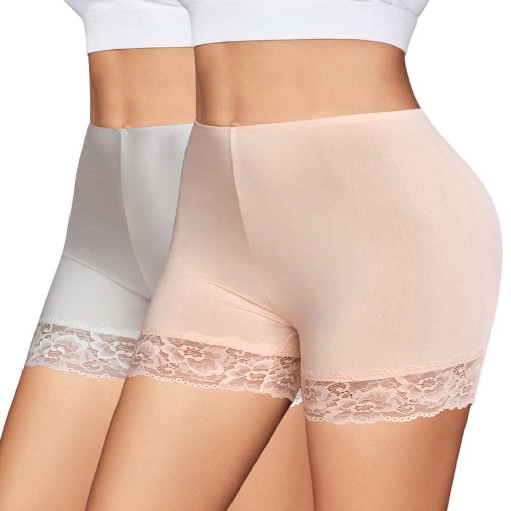 Avidlove Women's Slip Shorts, Comfortable Boyshorts Panties, Anti-chafing Spandex Shorts for Under Dress White+Nude