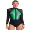 TSSOE Women Mesh Patchwork Gymnastics Leotard Long Sleeves Bodysuit Figure Skating Performance Costume B05 Small view 1