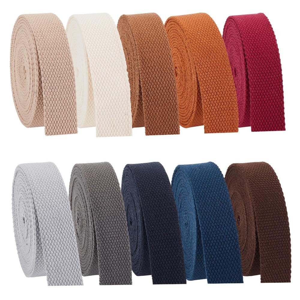 PH PandaHall 38 Yards Cotton Webbing 1 Inch Polyester Cotton Webbing Straps 10 Colors Bag Handles Belt for Tote Bag Purse Strap Cloth Belt Making Outdoor Supplies DIY Crafts