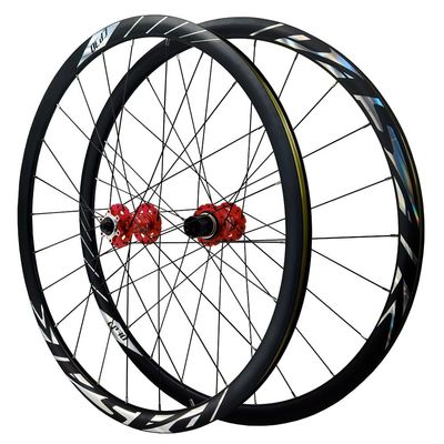 LSRRYD Wheel Set 700C Thru Axle Road Bike Wheelset Disc Brake 8 9 10 11 12 Speed Cassette Bearing Hubs 24H 30MM Aluminum Alloy Rims (Color : Black-Red, Size : Thru Axle A)