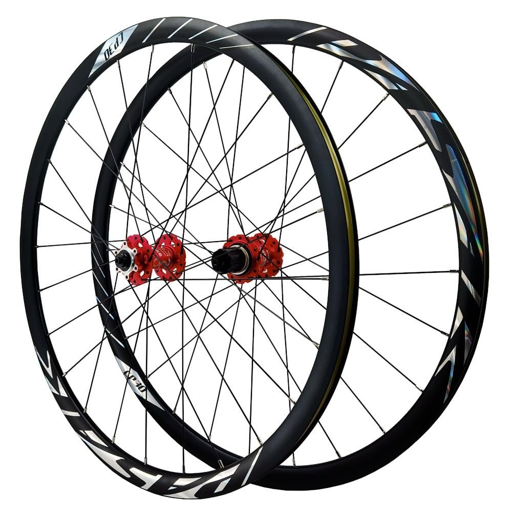 LSRRYD Wheel Set 700C Thru Axle Road Bike Wheelset Disc Brake 8 9 10 11 12 Speed Cassette Bearing Hubs 24H 30MM Aluminum Alloy Rims (Color : Black-Red, Size : Thru Axle A)