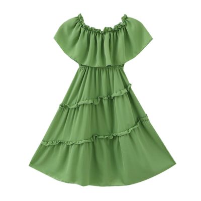 3 to 12 Years Old Kids Dress Big Girls Strapless Knee Length Chiffon Long Maxi Dress Beach School (Green, 9-10 Years)