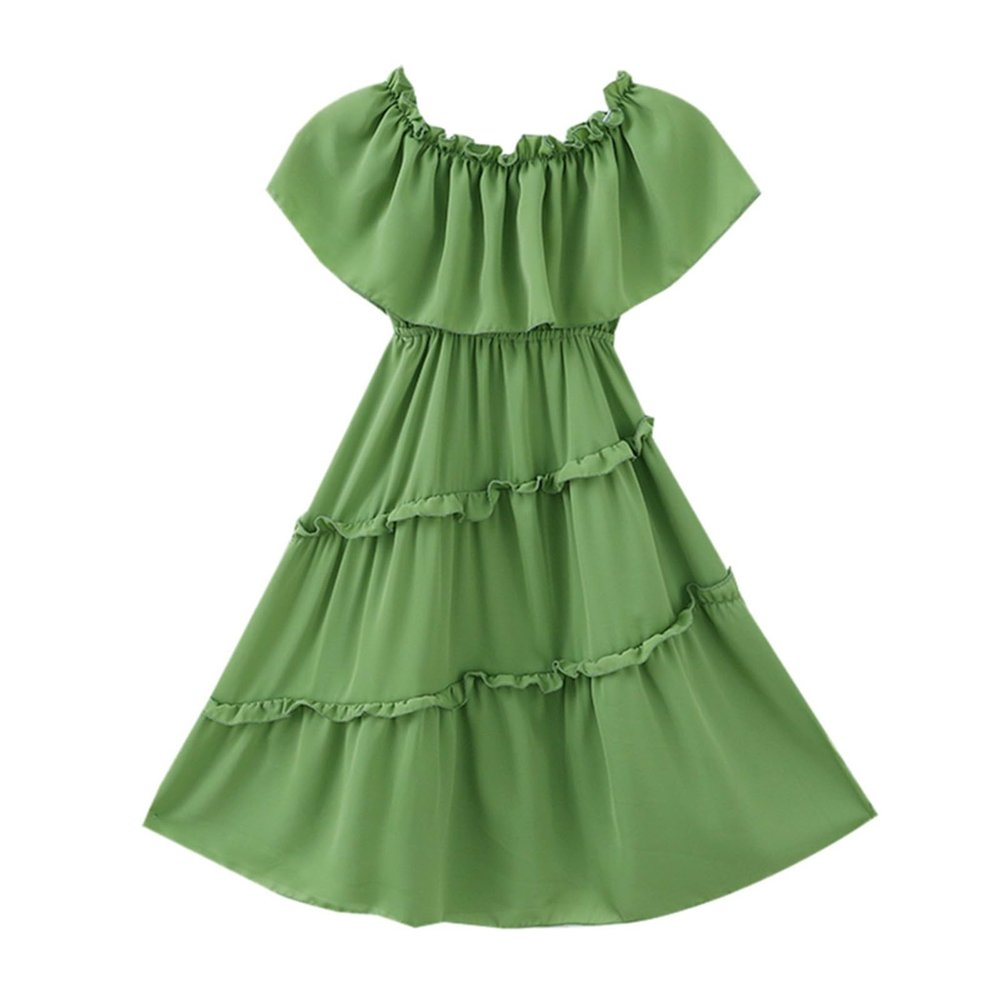 3 to 12 Years Old Kids Dress Big Girls Strapless Knee Length Chiffon Long Maxi Dress Beach School (Green, 9-10 Years)