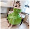 3 to 12 Years Old Kids Dress Big Girls Strapless Knee Length Chiffon Long Maxi Dress Beach School (Green, 9-10 Years) view 2