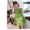 3 to 12 Years Old Kids Dress Big Girls Strapless Knee Length Chiffon Long Maxi Dress Beach School (Green, 9-10 Years) view 3