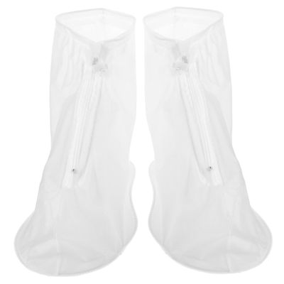 SUPVOX Reusable Rain Shoe Covers with Zipper Closure Non-Slip Overshoes for Outdoor Activities Transparent White Cycling Fishing and Camping