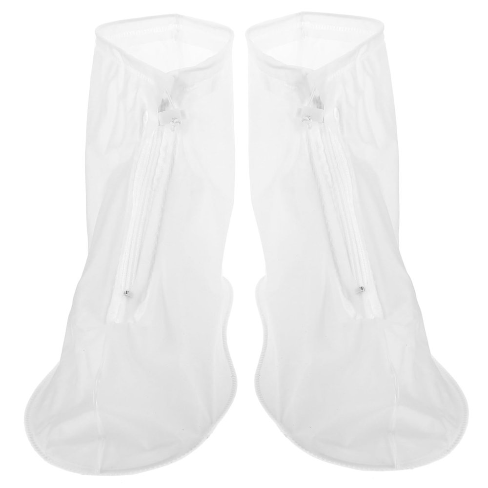 SUPVOX Reusable Rain Shoe Covers with Zipper Closure Non-Slip Overshoes for Outdoor Activities Transparent White Cycling Fishing and Camping