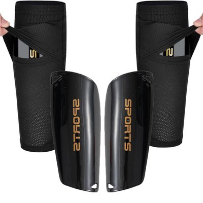 Soccer Shin Guards for Kid Youth Teen Adult - Shin Guards Sleeves with Inserted Pocket Cushion Protection Reduce Shocks and Injuries for TeamSports (Black, Small)