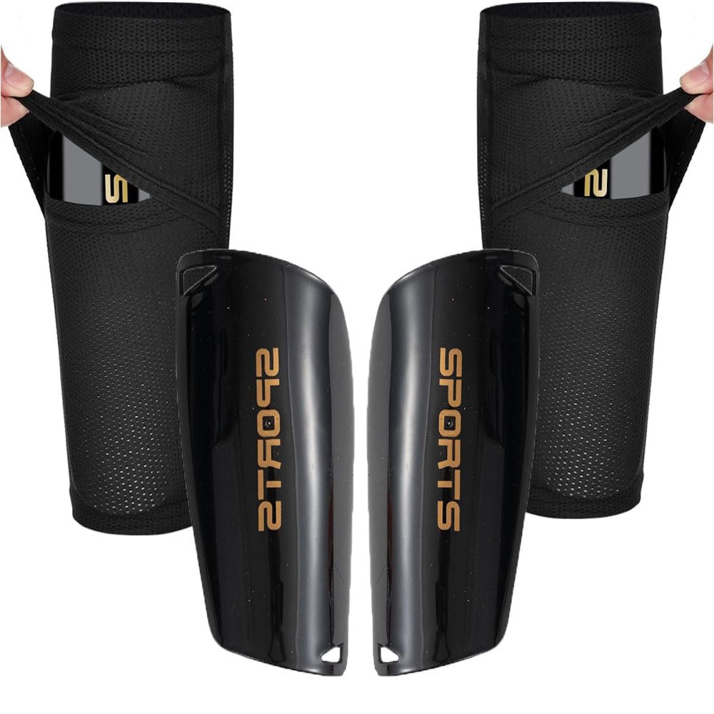 Soccer Shin Guards for Kid Youth Teen Adult - Shin Guards Sleeves with Inserted Pocket Cushion Protection Reduce Shocks and Injuries for TeamSports (Black, Small)