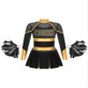 TiaoBug Kids Girls Rhinestone Letter Print Long Sleeve Cheerleading Uniform Dance Dress with Pom Pom Carnival Dancewear Black&Gold 8 Years view 1