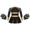 TiaoBug Kids Girls Rhinestone Letter Print Long Sleeve Cheerleading Uniform Dance Dress with Pom Pom Carnival Dancewear Black&Gold 8 Years view 2