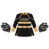 TiaoBug Kids Girls Rhinestone Letter Print Long Sleeve Cheerleading Uniform Dance Dress with Pom Pom Carnival Dancewear Black&Gold 8 Years view 3