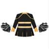 TiaoBug Kids Girls Rhinestone Letter Print Long Sleeve Cheerleading Uniform Dance Dress with Pom Pom Carnival Dancewear Black&Gold 8 Years view 4