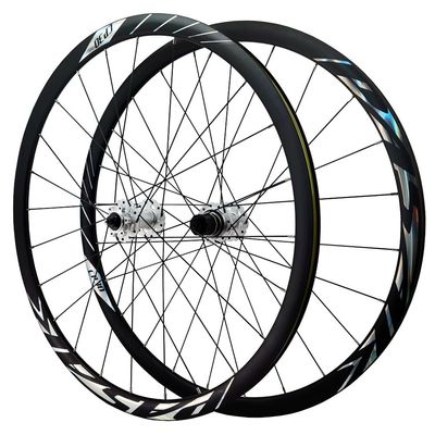 LSRRYD Wheel Set 700C Thru Axle Road Bike Wheelset Disc Brake 8 9 10 11 12 Speed Cassette Bearing Hubs 24H 30MM Aluminum Alloy Rims (Color : Black-Silver, Size : Thru Axle B)