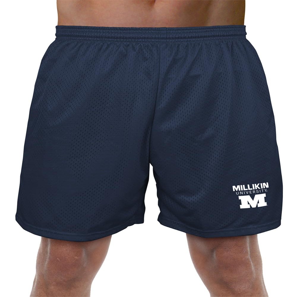 Campus Lab Millikin University Primary Logo Men's Adult Athletic Gym Shorts 7" Inseam, Navy, Large