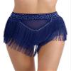 Alvivi Women's Tassel Samba Dancewear High Elastic Belly Dance Shorts Bottoms Fringed Rave Mini Skirts Navy Blue XX-Large view 1