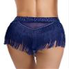 Alvivi Women's Tassel Samba Dancewear High Elastic Belly Dance Shorts Bottoms Fringed Rave Mini Skirts Navy Blue XX-Large view 2