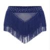 Alvivi Women's Tassel Samba Dancewear High Elastic Belly Dance Shorts Bottoms Fringed Rave Mini Skirts Navy Blue XX-Large view 3