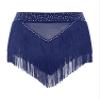 Alvivi Women's Tassel Samba Dancewear High Elastic Belly Dance Shorts Bottoms Fringed Rave Mini Skirts Navy Blue XX-Large view 4