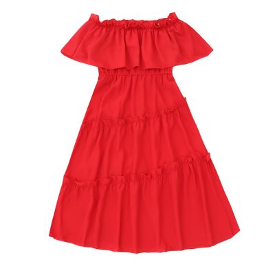 3 to 12 Years Old Kids Dress Big Girls Strapless Knee Length Chiffon Long Maxi Dress Beach School (Red, 9-10 Years)