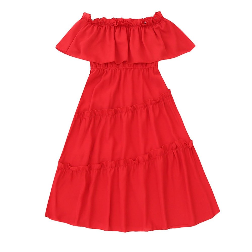 3 to 12 Years Old Kids Dress Big Girls Strapless Knee Length Chiffon Long Maxi Dress Beach School (Red, 9-10 Years)