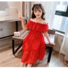 3 to 12 Years Old Kids Dress Big Girls Strapless Knee Length Chiffon Long Maxi Dress Beach School (Red, 9-10 Years) view 4