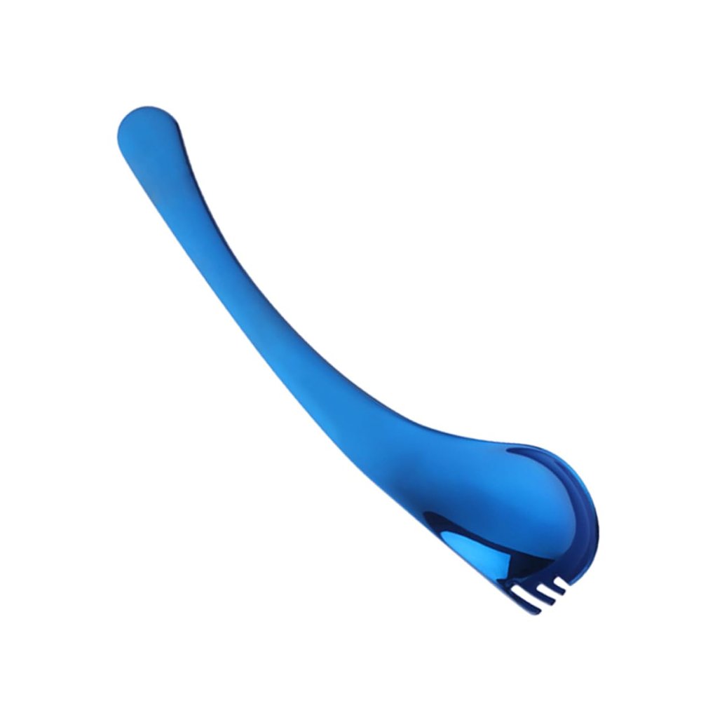 MAGICLULU Stainless Steel Curved Salad Spoon and Fork Food-grade Utensil Blue for Home Camping and Parties Easy to Clean Comfortable Grip Non-slip Design