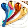 MAGICLULU Stainless Steel Curved Salad Spoon and Fork Food-grade Utensil Blue for Home Camping and Parties Easy to Clean Comfortable Grip Non-slip Design view 2