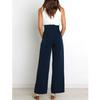 CROSTRITON Womens Stretchy High Waisted Wide Leg Pants Business Loose Straight Leg Flatting Pants with Belt Navy Blue view 2