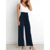 CROSTRITON Womens Stretchy High Waisted Wide Leg Pants Business Loose Straight Leg Flatting Pants with Belt Navy Blue view 3