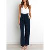CROSTRITON Womens Stretchy High Waisted Wide Leg Pants Business Loose Straight Leg Flatting Pants with Belt Navy Blue view 4
