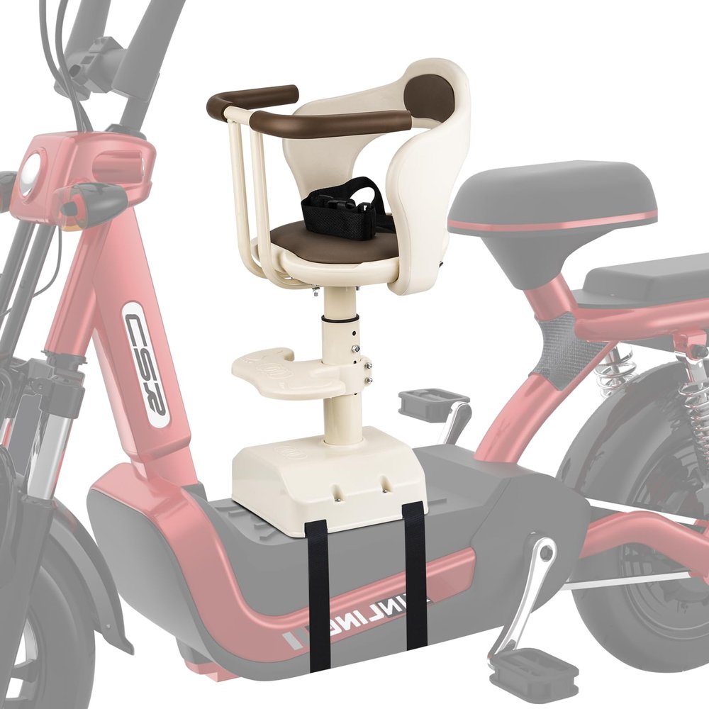XIEEIX Child Bike Seat, Front Mounted Kids Bike Seat, Child Seat with Shock Absorber Pedal Guardrail, Suitable for Hybrid Bicycles, Power Scooters, Flatbed Bicycles, Etc