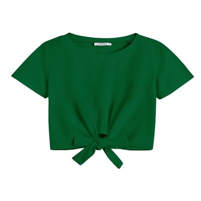 Arshiner Top Kids Shirt with Tie Knot Front Girls Cute Shirts Loose Round Neck Girls Tank Tops Size 6-7 Dark Green