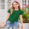 Arshiner Top Kids Shirt with Tie Knot Front Girls Cute Shirts Loose Round Neck Girls Tank Tops Size 6-7 Dark Green view 2