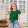 Arshiner Top Kids Shirt with Tie Knot Front Girls Cute Shirts Loose Round Neck Girls Tank Tops Size 6-7 Dark Green view 3