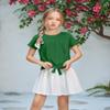 Arshiner Top Kids Shirt with Tie Knot Front Girls Cute Shirts Loose Round Neck Girls Tank Tops Size 6-7 Dark Green view 4