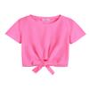 Arshiner Girls Cute Shirts with Short Sleeve Casual Summer Large T Shirts for Girls Tie Knot Front Tops Girls 10-12 Dark Pink view 1