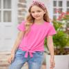Arshiner Girls Cute Shirts with Short Sleeve Casual Summer Large T Shirts for Girls Tie Knot Front Tops Girls 10-12 Dark Pink view 2