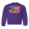 superhotapparel Votemaxing 2024 Elections Trump American Flag Funny Youth Crewneck Sweatshirt (Purple, Youth Large) view 1