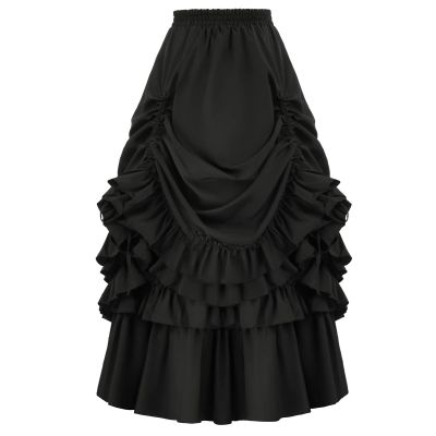 Women Gothic Steampunk Skirt Victorian High-Low Vintage Midi Skirt High Waist A-Line Renaissance Loose Plus Size Skirts