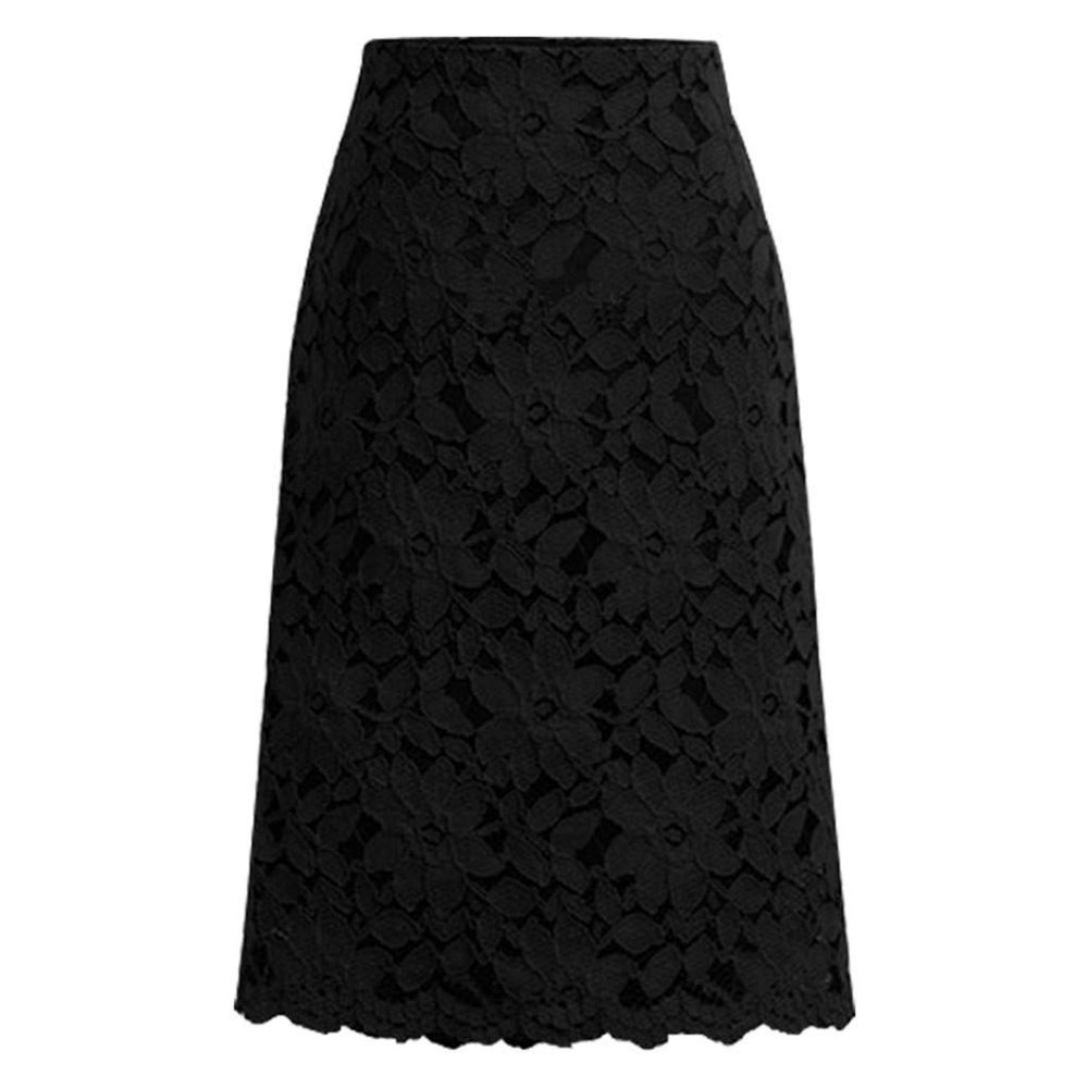 Women Floral Lace Mesh Mini Skirt A-Line High Waisted Long Skirts Bodycon Pencil Wrap Skirts Elegant Retro Midi Skirt Black