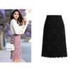 Women Floral Lace Mesh Mini Skirt A-Line High Waisted Long Skirts Bodycon Pencil Wrap Skirts Elegant Retro Midi Skirt Black view 2