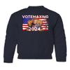 superhotapparel Votemaxing 2024 Elections Trump American Flag Funny Youth Crewneck Sweatshirt (Navy, Youth Large) view 1