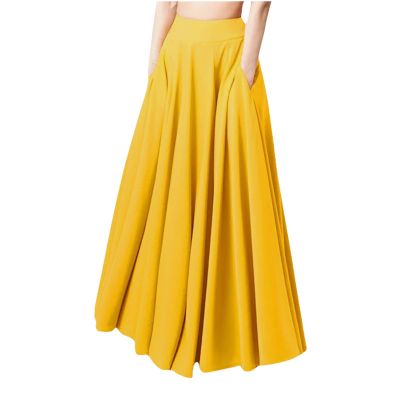 Women's High Waist Flared Skirt Pleated Midi Skirt with Pockets Swing A-Line Flowy Maxi Dress Casual Vintage Long Skirt