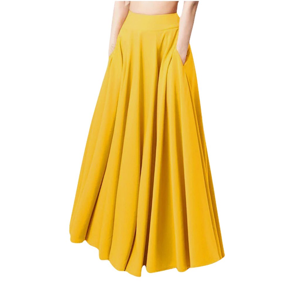 Women's High Waist Flared Skirt Pleated Midi Skirt with Pockets Swing A-Line Flowy Maxi Dress Casual Vintage Long Skirt