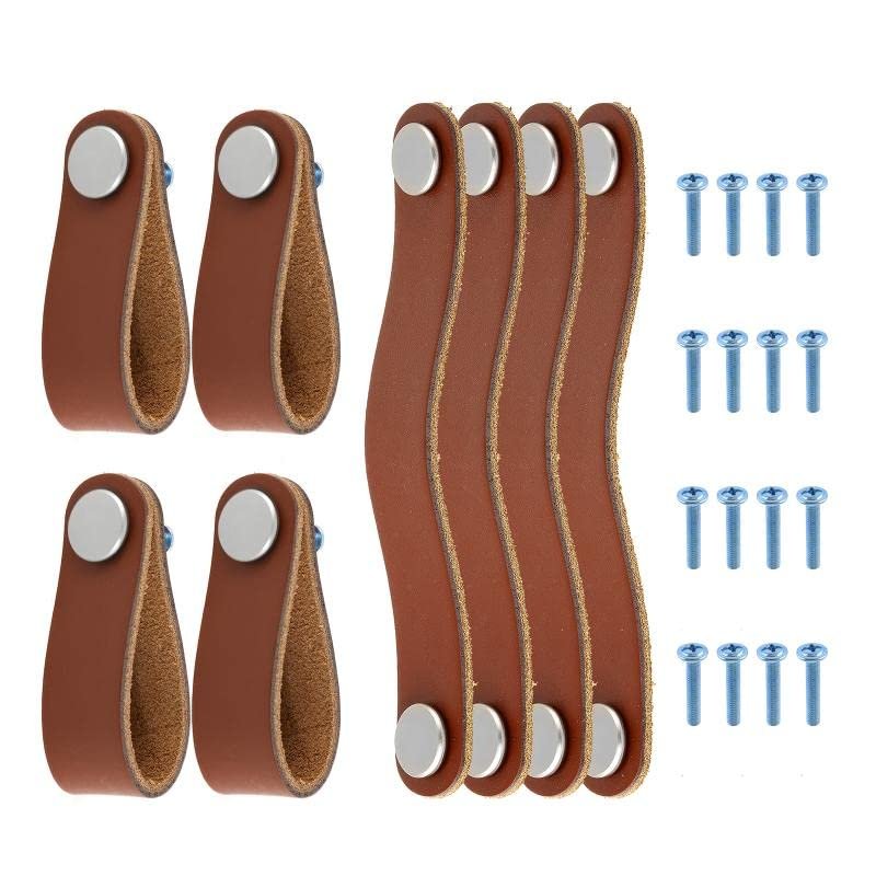 Southst 8PCS Leather Drawer Locker Handles with Screws Cupboard Closet Suitcase Leather Handles for Home Office Furniture